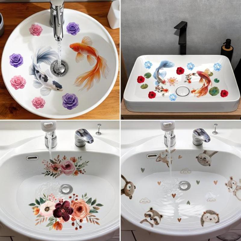 Home Bathroom Wash Basin - Nouvel autocollant mural floral Lucky Koi