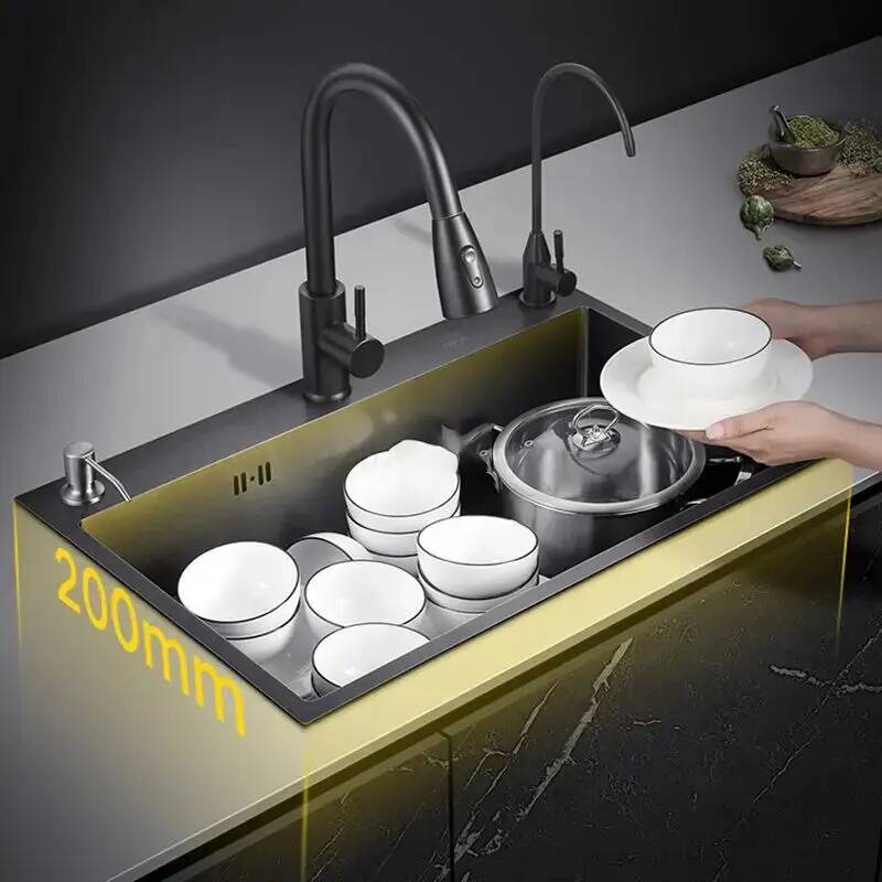 Home One Bathroom Accessories - Évier de cuisine noir nano en