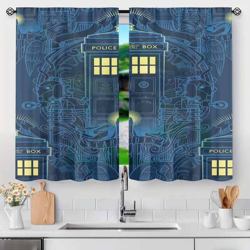 Home Bathroom Called - Rideaux décoratifs vintage bleus à motifs